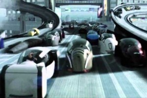 A scene from the 2002 movie Minority Report shows cars wheezing across highways with no—or minimal— driver intervention. Audi’s RSQ concept (right) stars in the 2004 sci-fi flick I, Robot as a driverless-capable car.