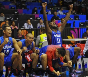 Gilas Pilipinas players celebrate their victory against Senegal at the FIBA World Cup 2014 in Seville, Spain on Thursday. AFP PHOTO 