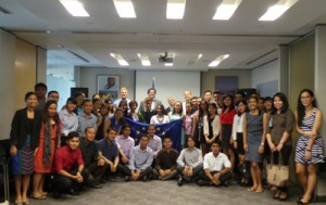 Outgoing Erasmus Mundus students and alumni are joined by Lubomir Frebort, Chargé d’affaires, Julian Vassallo, political counsellor and Hans Farnhammer, development counsellor of the EU Delegation to the Philippines