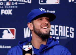 James Shields No.33 of the Kansas City Royals speaks to the media during the 2014 World Series Media Day at Kauffman Stadium in Kansas City, Missouri. AFP PHOTO