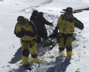  This photograph released by the Nepal Army shows members of the army pulling dead bodies of trekkers from the Thorung La mountain pass on the Annapurna Circuit in Manang District, Nepal. AFP PHOTO