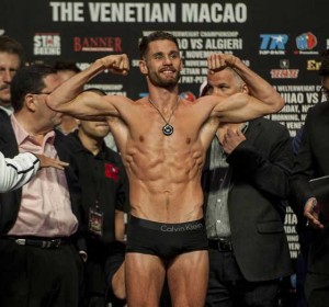  Algieri makes the catchweight at 140.6 pounds on his third try at the official weigh-in on Saturday at the Cotai Arena in Macau 