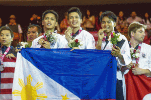 GLITTERING GOLDS! Senior team event gold medallists Jean Pierre Sabido, Ernesto Guzman Jr. and Glenn Lava during the awarding ceremony of the 9th World Tae kwon do Poomsae Championsips in Aguascalientes, Mexico. Photo from World Tae kwon do Federation Facebook account.