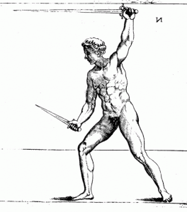 A plate from Camillo Agrippa’s Treatise on the Science of Arms and Philosophy (1553). Escrima’s espada y daga (sword and dagger) technique was borrowed from Spanish swordplay.