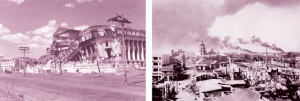 Manila after World War II: The old Legislative Building that served as the Japanese headquarters and is now the National Museum (left photo) the Chinatown burning PHOTOS COURTESY OF JOHN TEWELL, FLICKR.COM