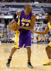 Kobe Bryant No.24 of the Los Angeles Lakers prepares to shoot the ball during the game against the Indiana Pacers during the game at Bankers Life Fieldhouse in Indianapolis, Indiana. AFP PHOTO