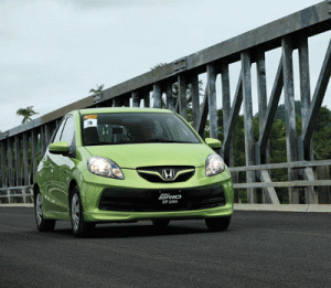 The Honda Brio crossing the bridge that connects Cagraray Island to the mainland in Albay