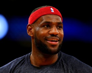 LeBron James #23 of the Cleveland Cavaliers looks on during warm ups before the game against the New York Knicks at Madison Square Garden on December 4, 2014 in New York City.The Cleveland Cavaliers defeated the New York Knicks 90-87. AFP PHOTO 