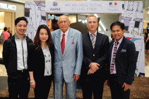 French wine and cheese expert Jacques Puisais (third from left) with the Embassy of France’s Cultural Counsellor Michel-Stanislas Villar (second from right), and Audiovisual Attache Martin Macalintal (right); with SM Aura Premier Mall Manager Carlos Vilchez (left) and Regional Operations Manager Bernice Baculi (second from left)