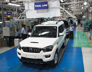 Mahindra vehicles get ready to roll-off the line at their Chakan Plant