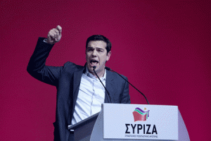 THE RADICAL Alexis Tsipras, leader of the radical leftist party Syriza, delivers a speech during a congress of the party in Athens, on Sunday. Syriza, tipped to win the January 25 parliamentary election in Greece, is a coalition of leftist groups who oppose austerity and privatization. AFP PHOTO