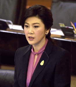 Ousted Thai prime minister Yingluck Shinawatra speaks at the first hearing of impeachment proceedings by the military-stacked National Legislative Assembly.  AFP PHOTO 