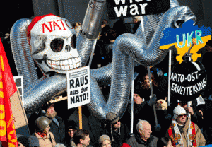 WORLD ORDER CONFERENCE Demonstrators take part in a protest titled “There is no Peace with NATO” in front of the venue of the 51st Munich Security Conference in Munich, southern Germany, on Sunday. The Ukraine conflict, Islamic State group jihadists and the wider “collapse of the global order” will occupy the world’s security community at the annual meeting. Also on the agenda of the three-day Conference will be Iran’s nuclear talks, the Syrian war and mass refugee crisis, West Africa’s Ebola outbreak and cyber terrorism. AFP PHOTO