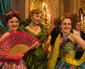 The Stepmother (Cate Blanchett) and her daughters Anastasia and Drisella (Holliday Grainger and Sophie McShera)