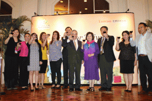 A toast for tourism. The ambassador and his wife Sophia join Taiwan Tourism Bureau Director E-Shu Tsao for Kuala Lumpur office and other tourism delegates at the launch