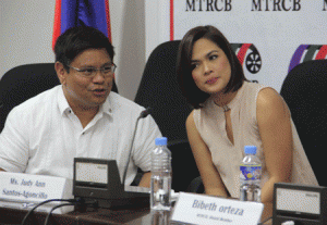 MTRCB Chairman Eugenio ‘Toto’ Villareal with Judy Ann Santos who appears in the new infomercial with husband Ryan Agoncillo