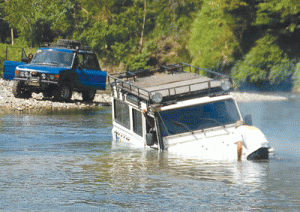 First rule in water crossings: Never cross any body of water that is deeper than the height of your tires