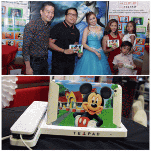 PLDT Home’s Patrick Tan, Gary Dujali and Danica Sotto-Pingris and her kids enjoy a moment with Cinderella (top photo); the new Telpad
