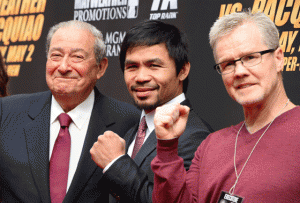 Bob Arum, Manny Pacquiao and Freddie Roach afp photo