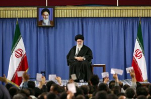 A handout picture released by the office of Iran’s Supreme Leader Ayatollah Ali Khamenei on April 9, 2015 shows him attending a meeting with religious poets and panegyrist in Tehran. AFP PHOTO