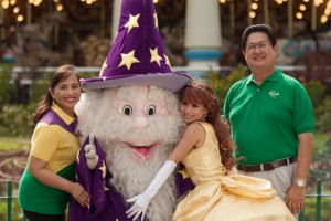 Mamon has the full support of his wife Cynthia (extreme left) in running the lifetime commitment that is Enchanted Kingdom.  The park’s king and queen, here with the iconic Eldar the Wizard and Princess  Victoria 