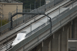 This Central Japan Railway hand out picture shows the company's seven-car maglev -- short for 