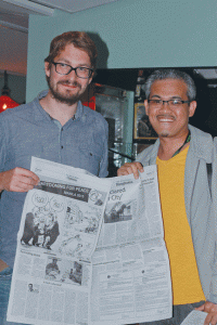Also present at the dinner reception at Alliance Française de Manille are Swiss cartoonist Philippe Baumann and ‘The Manila Times’ cartoonist Steven Pabalinas