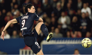 Paris Saint-Germain’s Uruguyan forward Edinson Cavani kicks the ball during the French L1 football match between Paris Saint-Germain and Guingamp at the Parc des Princes stadium in Paris. AFP PHOTO