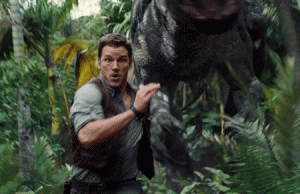 Chris Pratt runs for his life from a giant of ‘Jurassic World’