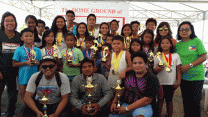 The Most Outstanding Swimmer awardees and winning coaches pose with Philippine Swimming League President Susan Papa, Secretary General Maria Susan Benasa and Bicol Regional Director Atty. Theresa Mahiwo. CONTRIBUTED PHOTO