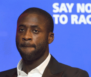 Manchester City's Ivorian midfielder Yaya Toure listens during the launch of the FIFA's Anti-Discrimination Monitoring System at Wembley Stadium in west London on Tuesday, which will be implemented in the 2018 World Cup. FIFA will send observers trained by the European anti-discrimination organization FARE to qualifying matches where there is felt to be a high risk of racist behavior from fans. AFP PHOTO