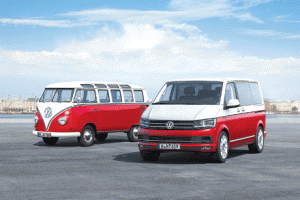 The classic and the all-new Volkswagen Transporter, side by side.