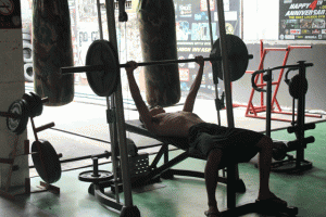 Kevin Cabiles works out at The Goat Locker Gym owned by retired US Navy personnel Ferdinand Munsayac.