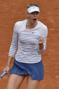 Russia’s Maria Sharapova celebrates after defeating Australia’s Samantha Stosur during the women’s third round at the Roland Garros 2015 French Tennis Open in Paris on Saturday. AFP PHOTO