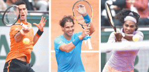 Novak Djokovic, Rafael Nadal and Serena Williams. AFP PHOTOS