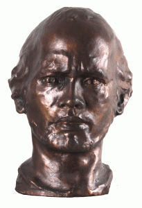 An undated bronze bust of the artist