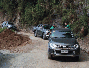 The convoy of all-new Mitsubishi Strada pickup trucks on the way to Batad