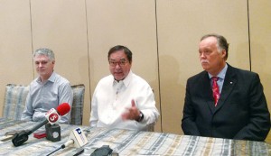  DOT Secretary Ramon Jimenez (center), Canada Ambassador Neil Reeder  and ADb Director for Public Management, Financial Sector and Trade Division Southeast Asia Department Kelly bird, answer questions from the media in Manila on Monday. 