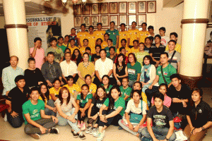 Team Philippines flag bearer Sen. Nikki Coseteng, said Federation School of Sports Association of the Philippines (FESSAP) President David Ong, Philippine Swimming League President Susan Papa and Secretary General Maria Susan Benasa and the athletes seeing action in the 2015 World University Games in Gwangju, South Korea. CONTRIBUTED PHOTO