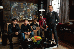 The men of ‘Entourage’ (from left) Adrian Grenier, Kevin Connolly, Jerry Farrara, Kevin Dillon and Jeremy Piven