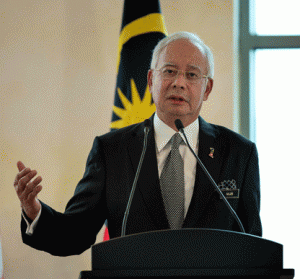 FEELING THE HEAT  In this file picture taken on February 6, 2015, Malaysia’s Prime Minister Najib Razak speaks during a joint press conference at the prime minister’s office in Putrajaya, outside Kuala Lumpur. Malaysia’s embattled prime minister provoked fierce criticism Friday by no-showing for an event at which he was to defend himself over an escalating scandal threatening to engulf his administration.  AFP PHOTO