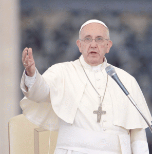 PAPAL CLIMATE LETTER LEAKED In this file photo, Pope Francis gives an audience to the participants at the Convention of Rome Diocese at St Peter’s square on June 14, 2015. AFP PHOTO