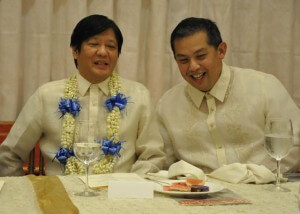 TWO FERDIES  Sen. Ferdinand Marcos Jr. (left) and cousin, Leyte Rep. Ferdinand Martin Romualdez, at the assembly of the Philippine Constitution Association. PHOTO BY BONG RANES