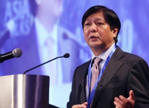 HIGH HOPES Sen. Ferdinand Marcos Jr. addresses the Asia CEO Forum held on Wednesday at the Marriott Hotel. PHOTO BY RENE H. DILAN 