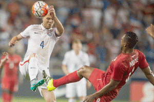 Michael Bradley No.4 of the United States kicks the ball during the CONCACAF Gold Cup match between Panama and United States at Sporting Park in Kansas City, Kansas on Tuesday. AFP PHOTO