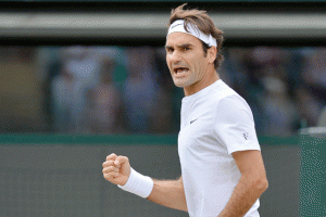 Switzerland’s Roger Federer reacts against France’s Gilles Simon during their men’s quarterfinals match on Day 9 of the 2015 Wimbledon Championships at The All England Tennis Club in Wimbledon, southwest London, on Thursday. AFP PHOTO