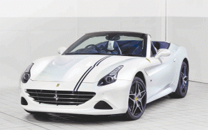 The tailor-made Ferrari California T can come with a thin racing stripe that stretches from the hood to the trunk.