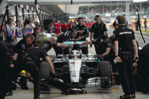 Mercedes AMG Petronas F1 Team’s British driver Lewis Hamilton arrives in the pits during the third practice session at the Silverstone circuit in Silverstone on Sunday ahead of the British Formula One Grand Prix.  AFP PHOTO