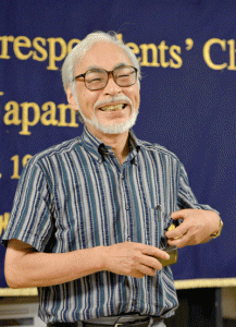 TAKING A POSITION Oscar-winning Japanese animator Hayao Miyazaki speaks to the press in Tokyo on Monday. Miyazaki is making a short animation movie with a character of a caterpillar, which will be screening at the Ghibli Museum in suburban Tokyo. AFP PHOTO