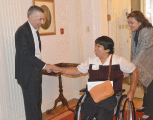 Ambassador Goldberg greets one of the guests during the American Independence Day reception at the US Embassy Residence in Baguio City